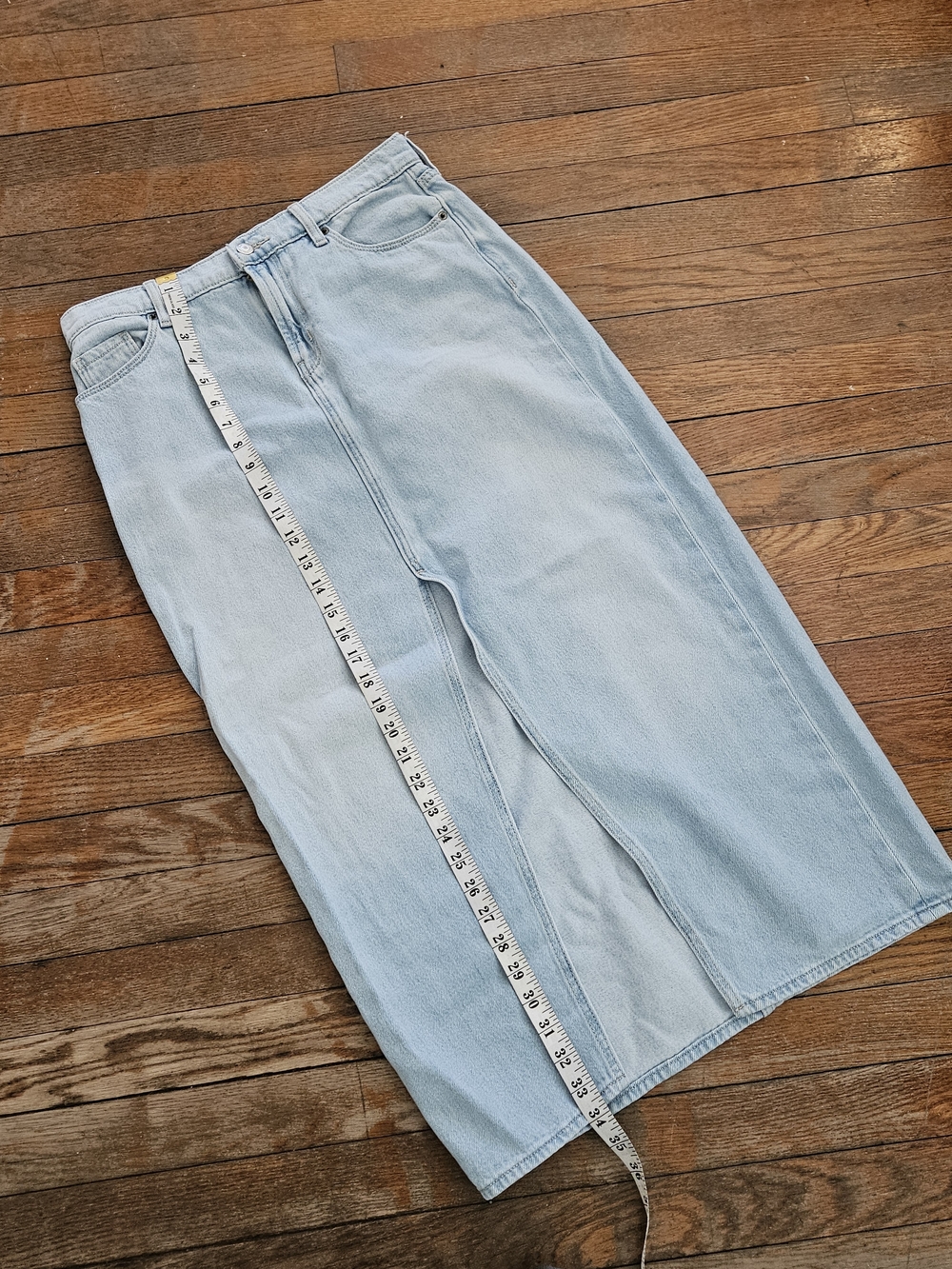 Old Navy Light Blue Denim Maxi Skirt With High Slit And Patch Pockets Sz 4